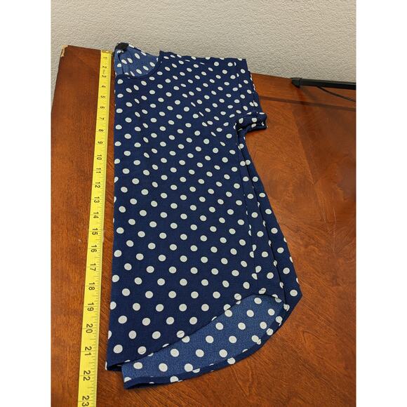 Ashley Blue Dot Print‎ Blouse M Navy White Office Hi Low Hem Short Sleeves Crew - Picture 7 of 8
